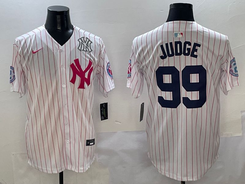 Men New York Yankees #99 Judge White Stripe Jointly Name Nike 2025 MLB Jersey style 6->new york yankees->MLB Jersey